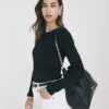 Black Long Sleeve Scallop Trim Top