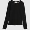 Black Long Sleeve Scallop Trim Top