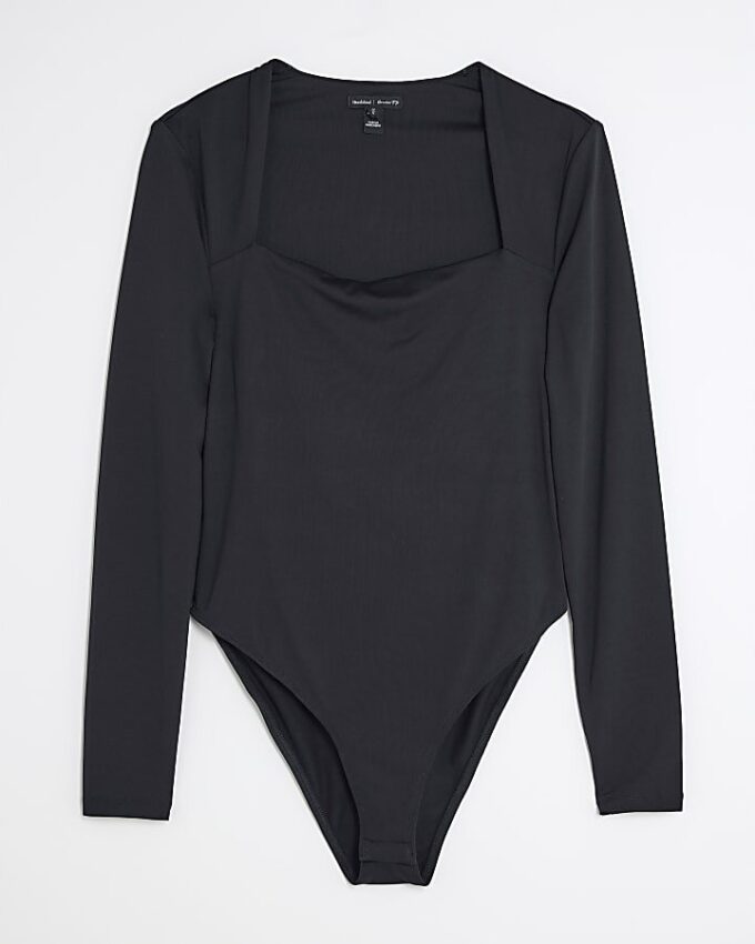 Black Long Sleeve Square Neck Bodysuit