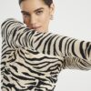 Black Long Sleeve Zebra Print Top