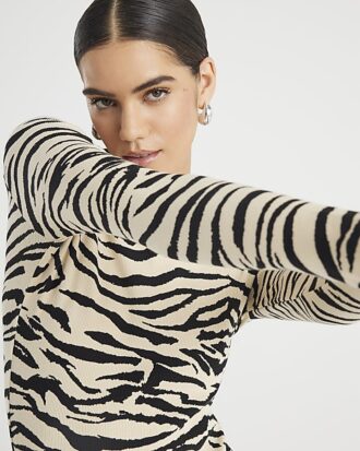 Black Long Sleeve Zebra Print Top