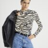 Black Long Sleeve Zebra Print Top