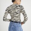 Black Long Sleeve Zebra Print Top