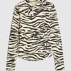 Black Long Sleeve Zebra Print Top