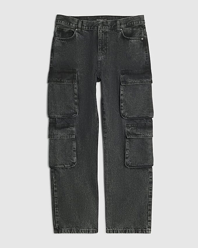 Black Loose Fit Cargo Jeans