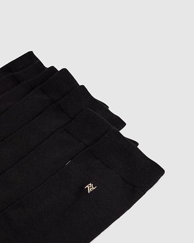 Black Metallic Embroidered Pack Of 7 Socks