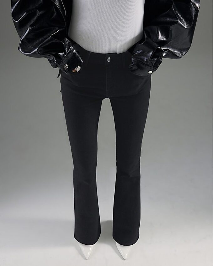Black Mid Rise Flared Jeans