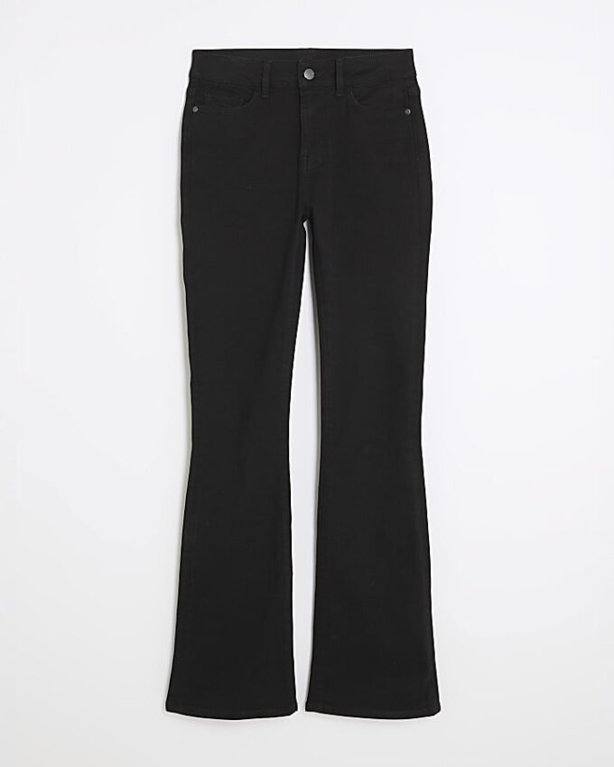 Black Mid Rise Flared Jeans