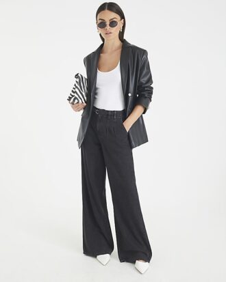 Black Mid Rise Wide Leg Tie Front Jeans