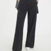 Black Mid Rise Wide Leg Tie Front Jeans