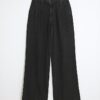 Black Mid Rise Wide Leg Tie Front Jeans