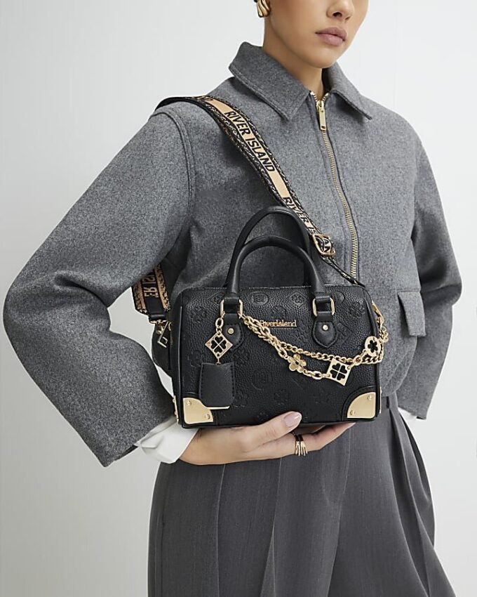 Black Monogram chain detail Bowler bag
