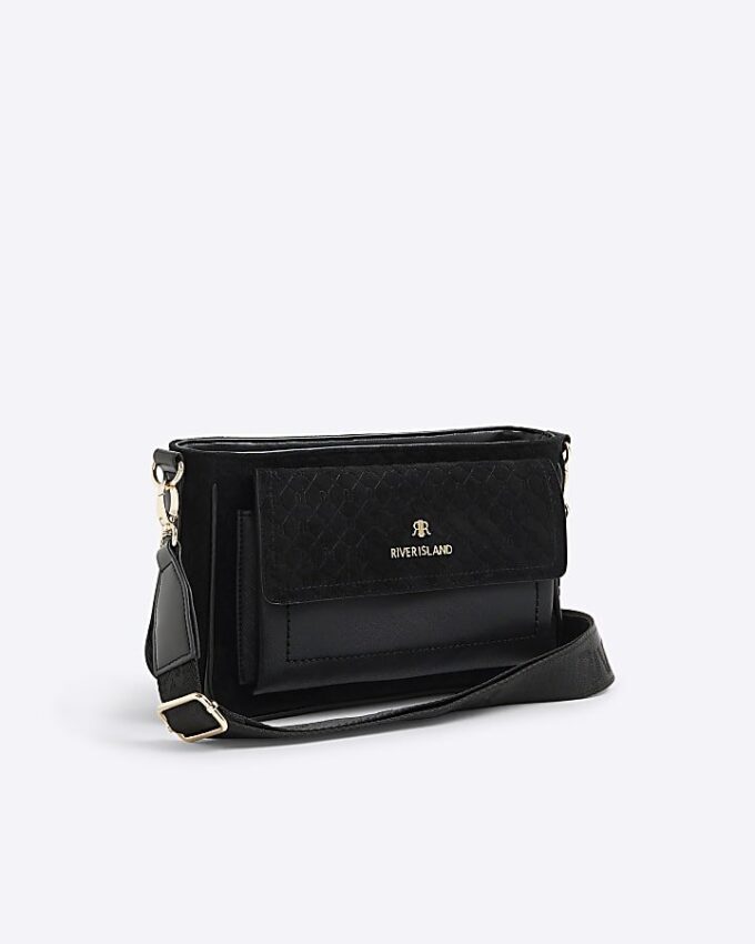 Black Monogram Faux Suede Cross Body Bag