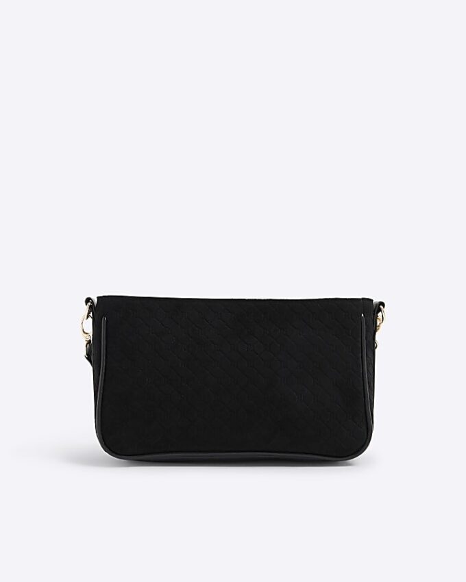 Black Monogram Faux Suede Cross Body Bag