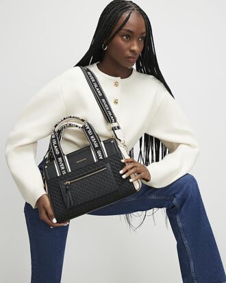 Black Monogram Front Tote Bag