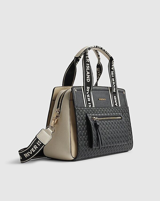 Black Monogram Front Tote Bag