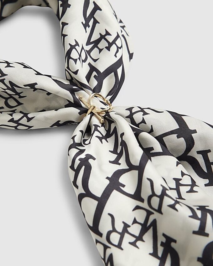 Black Monogram Print Neck Scarf