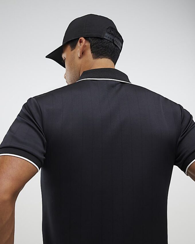 Black Muscle Fit Les Amis Stripe Polo Shirt