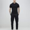 Black Muscle Fit Ribbed Polo Shirt
