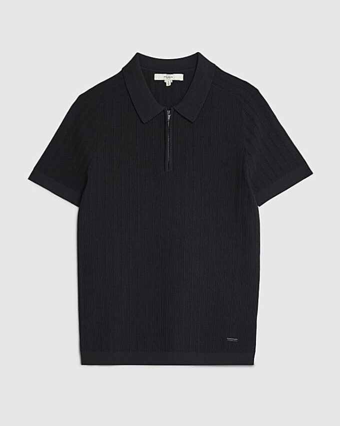 Black Muscle Fit Ribbed Polo Shirt