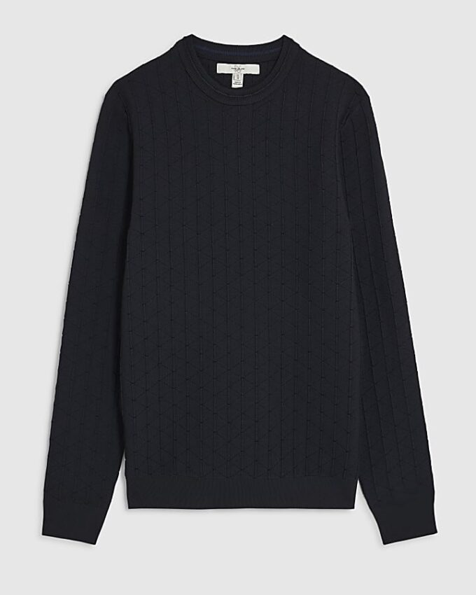 Black Muscle Fit Textured Jumper
