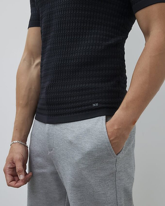 Black Muscle Fit Textured T-Shirt