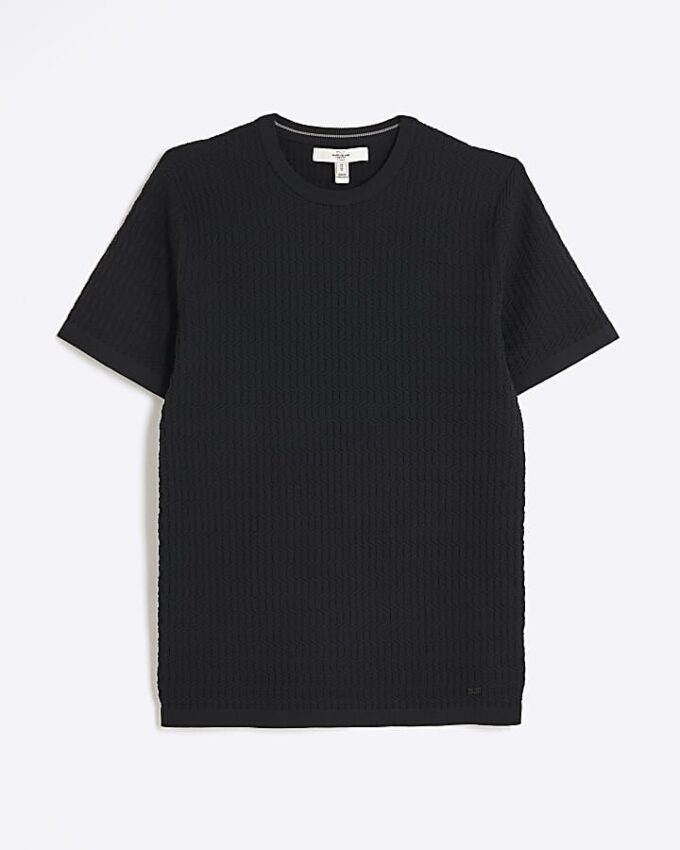 Black Muscle Fit Textured T-Shirt