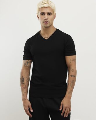 Black Muscle Fit V Neck T-Shirt
