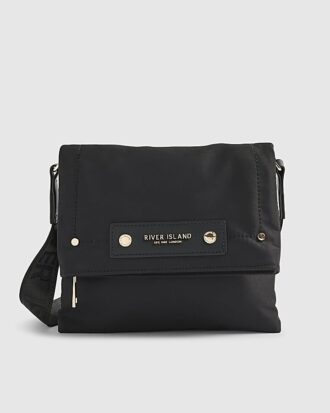 Black Nylon Flap Over Messenger bag