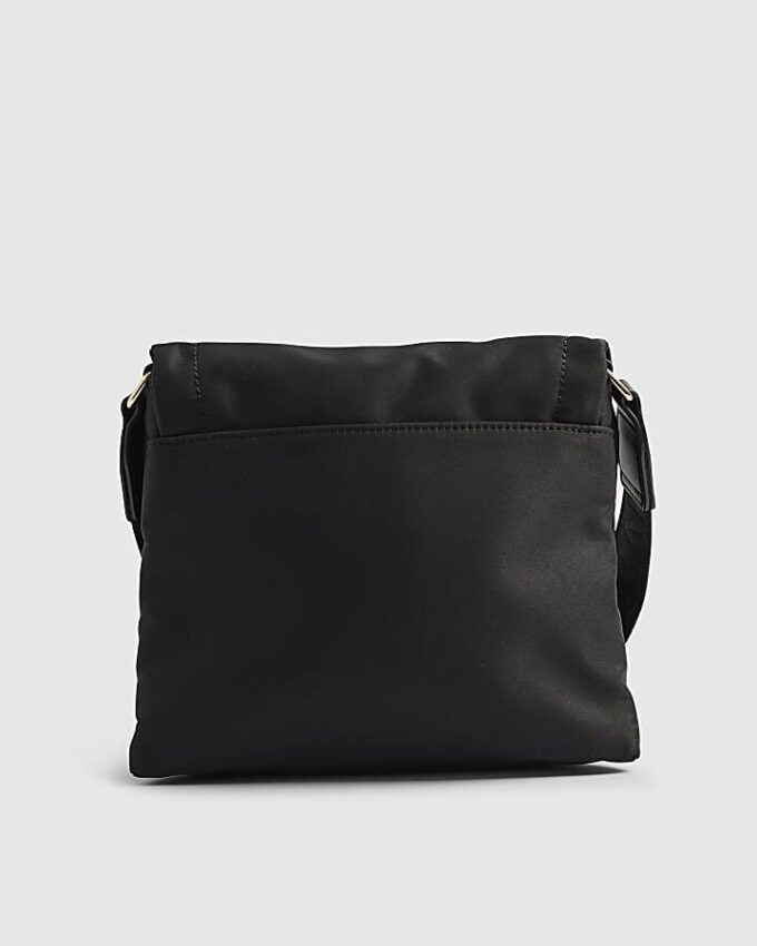 Black Nylon Flap Over Messenger bag