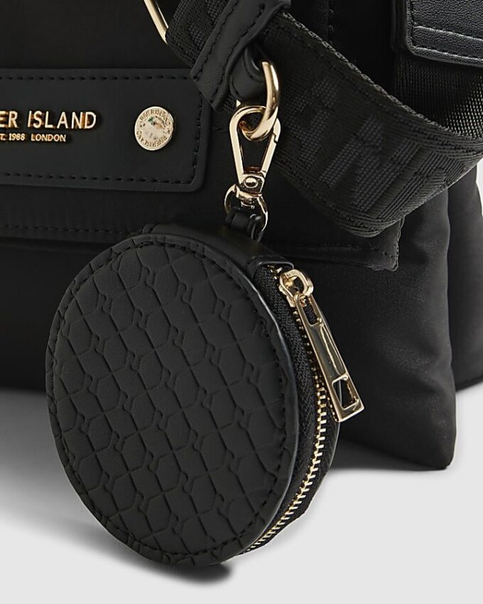 Black Nylon Flap Over Messenger bag