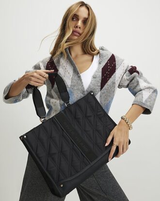 Black Nylon Quilted Shopper Bag