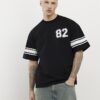 Black Oversized Fit 72 Stripe T-Shirt