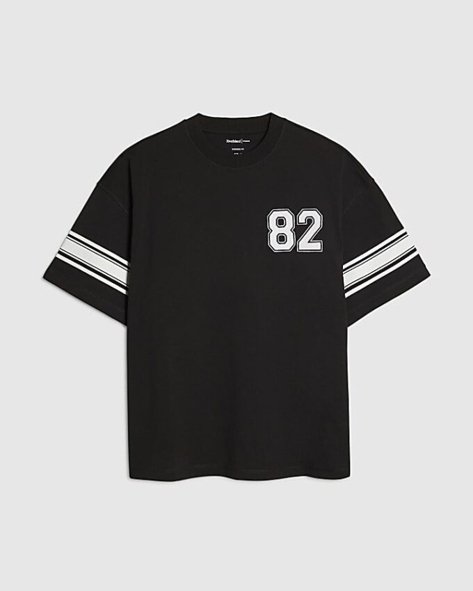 Black Oversized Fit 72 Stripe T-Shirt