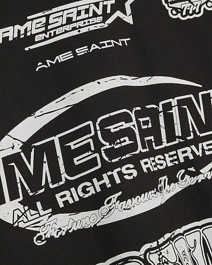 Black Oversized Fit Ame Saint T-Shirt