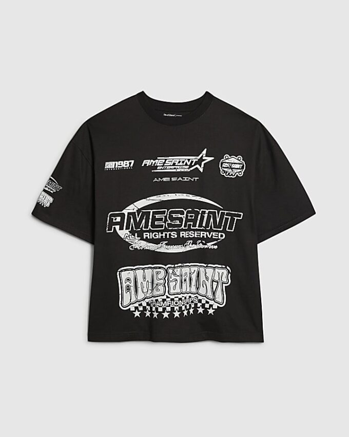 Black Oversized Fit Ame Saint T-Shirt