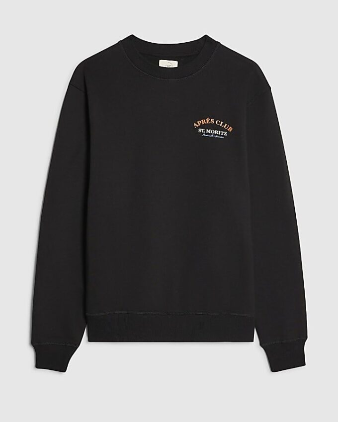 Black Oversized Fit Apres Club Ski Sweatshirt