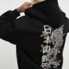 Black Oversized Fit Japanese Snake Zip Hoodie