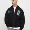Black Oversized Fit Japanese Snake Zip Hoodie