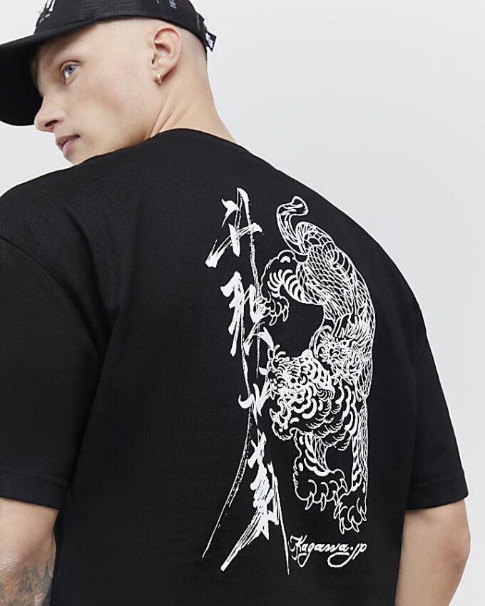 Black Oversized Fit Japanese T-Shirt Set