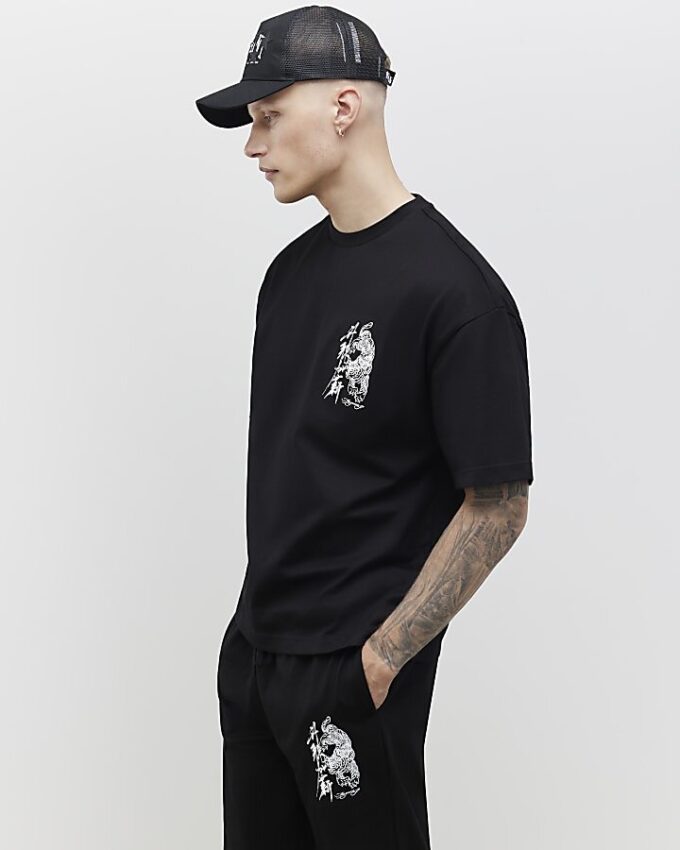 Black Oversized Fit Japanese T-Shirt Set