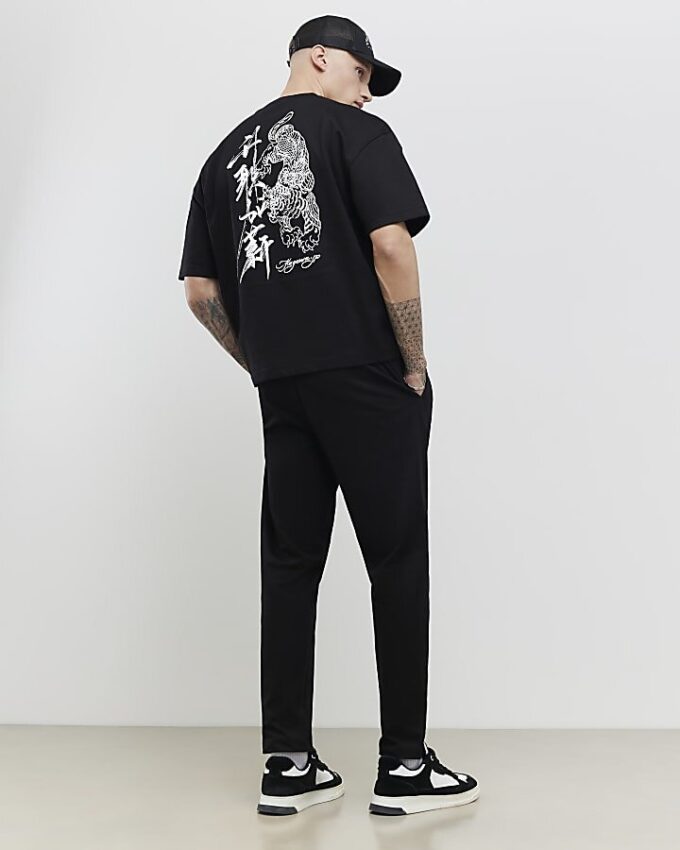 Black Oversized Fit Japanese T-Shirt Set