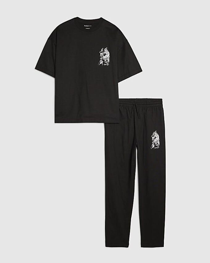 Black Oversized Fit Japanese T-Shirt Set