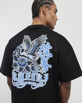 Black Oversized Fit Kazaki Crane T-Shirt