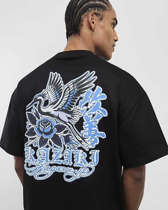 Black Oversized Fit Kazaki Crane T-Shirt