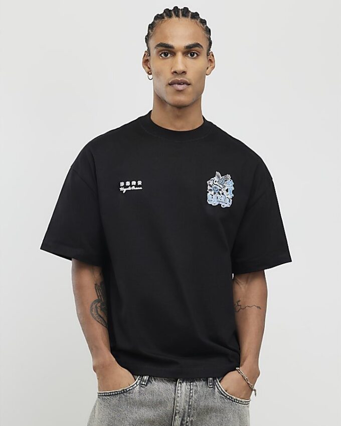 Black Oversized Fit Kazaki Crane T-Shirt