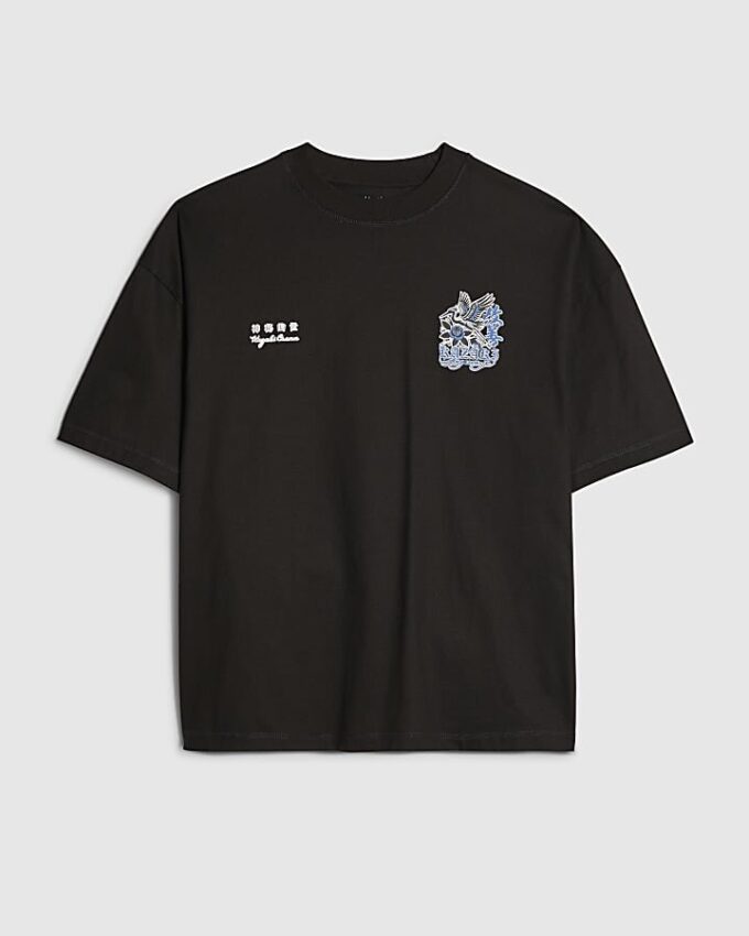 Black Oversized Fit Kazaki Crane T-Shirt