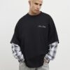 Black Oversized Fit Layered Check T-Shirt