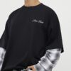 Black Oversized Fit Layered Check T-Shirt