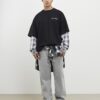 Black Oversized Fit Layered Check T-Shirt